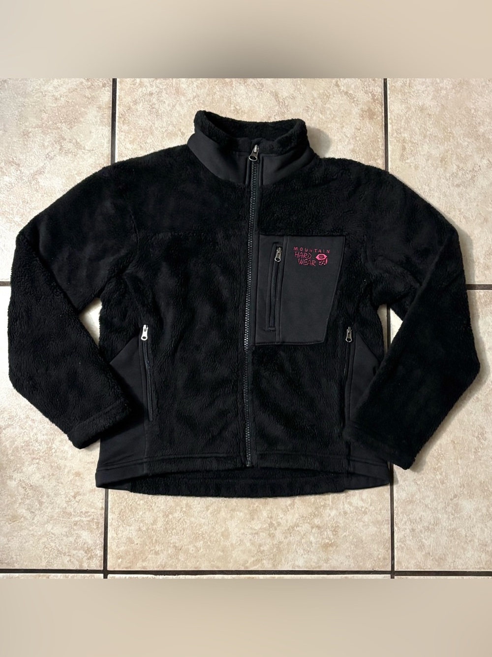 Mountain Hardwear Zip Up Monkey Fleece Fuzzy Jacket Youth Small Black Pink